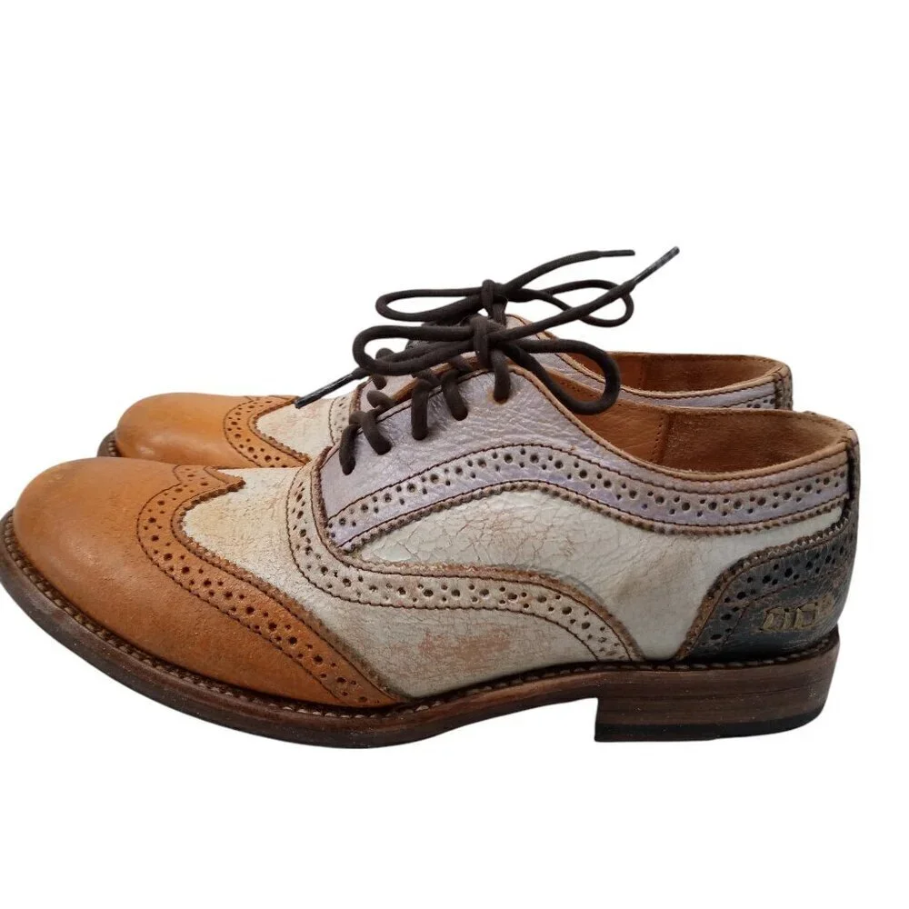 Bed Stu Lita Cobbler Wingtip Brogues Oxford Loafers Size 8.5 Leather Distressed